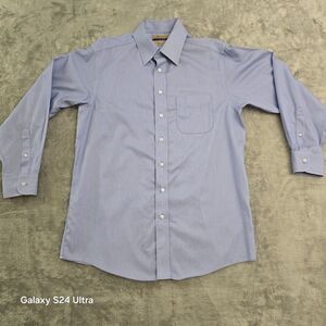 Roundtree & Yorke Fitted‎ Blue 80s Non Iron Dobby Men's Dress Shirt 16 33